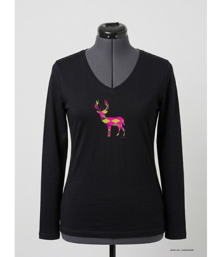 Mayflower NICO2 - Tee-shirt Manches Longues Noir Motif Cerf