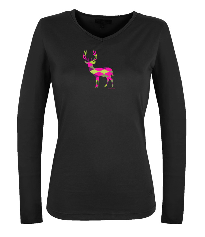 Mayflower NICO2 - Tee-shirt Manches Longues Noir Motif Cerf