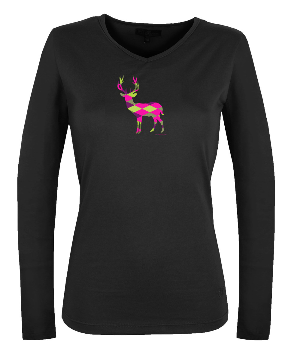 Mayflower NICO2 - Tee-shirt Manches Longues Noir Motif Cerf