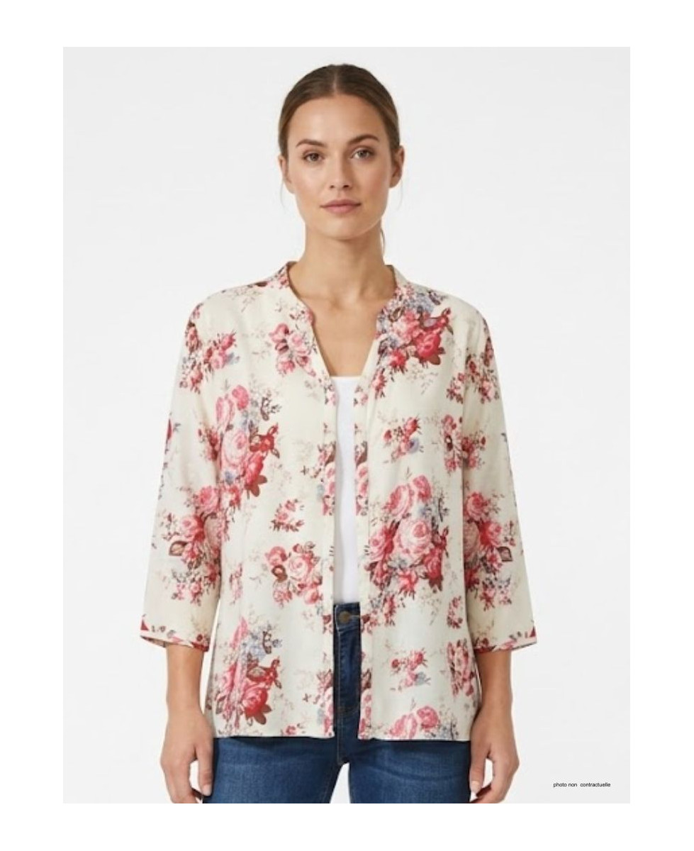 Mayflower N3122B : Chemisier Manches 3/4 Floral & Fluide