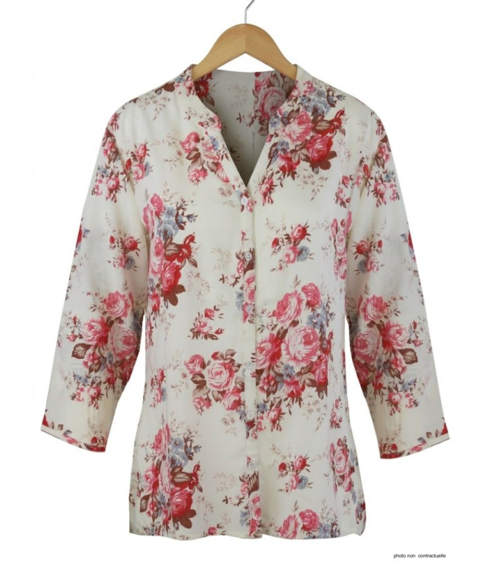 Mayflower N3122B : Chemisier Manches 3/4 Floral & Fluide