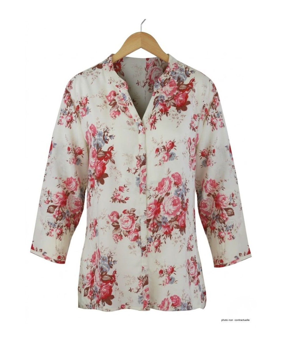 Mayflower N3122B : Chemisier Manches 3/4 Floral & Fluide