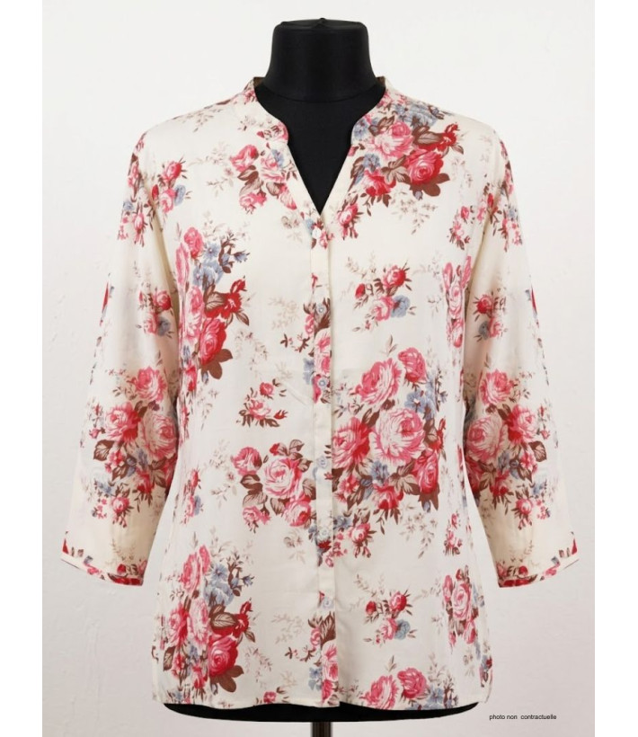 Mayflower N3122B : Chemisier Manches 3/4 Floral & Fluide