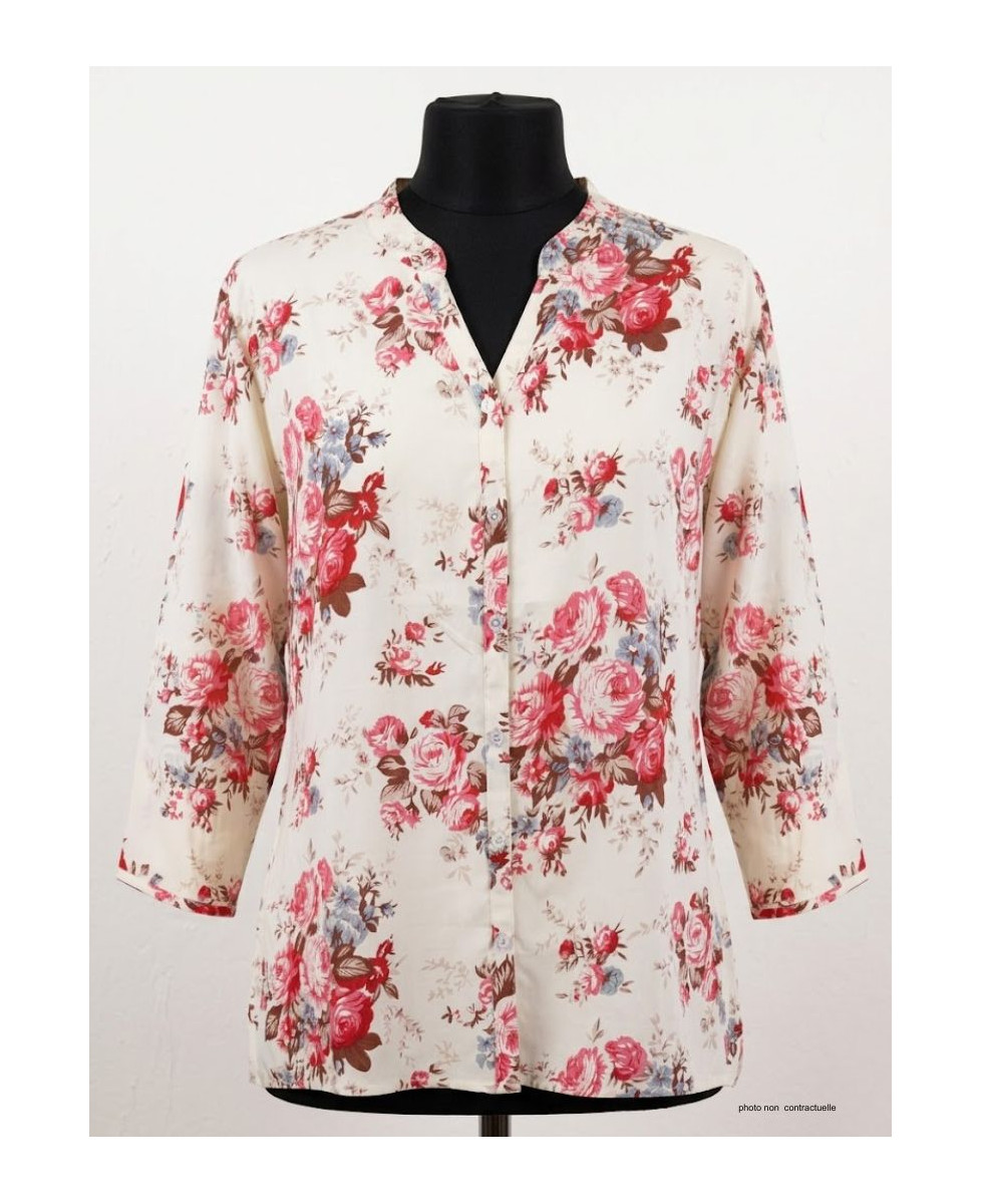 Mayflower N3122B : Chemisier Manches 3/4 Floral & Fluide