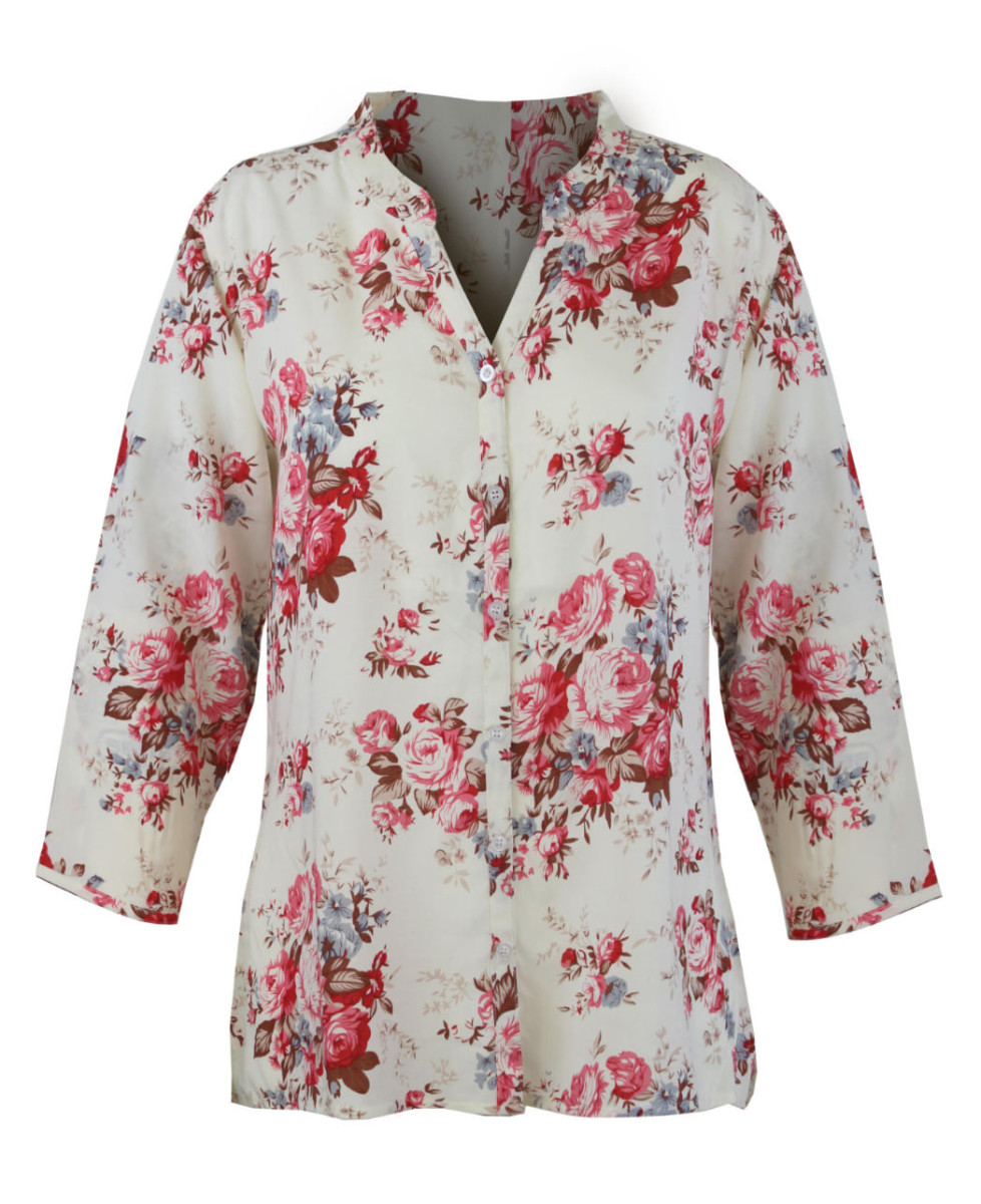 Mayflower N3122B : Chemisier Manches 3/4 Floral & Fluide