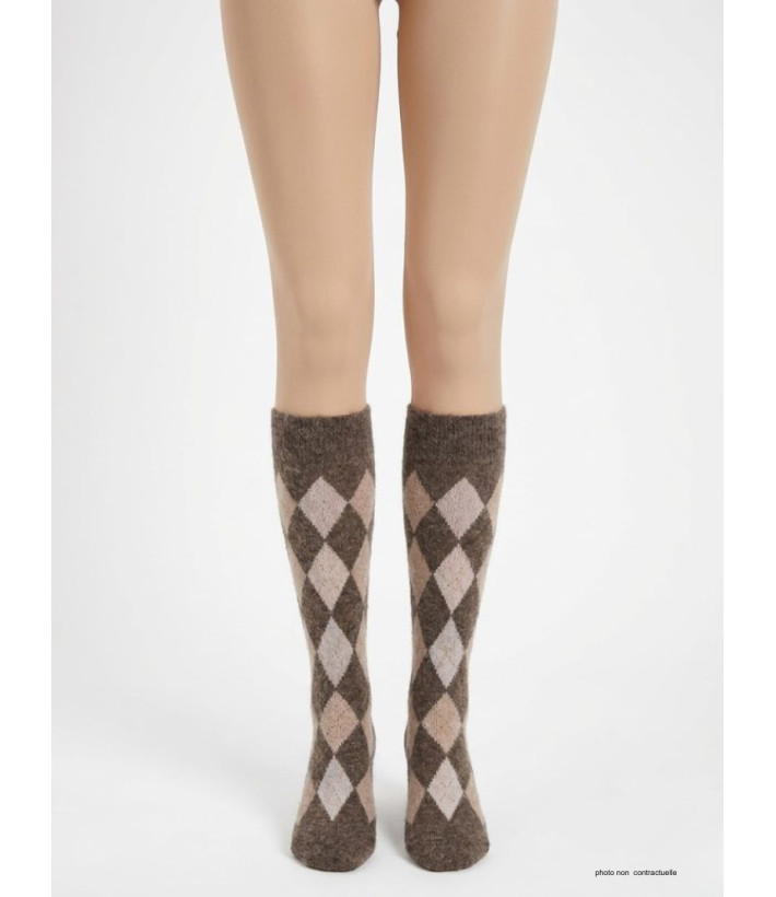Mayflower CHO741 : Chaussettes mi-bas Angora & Laine Marron