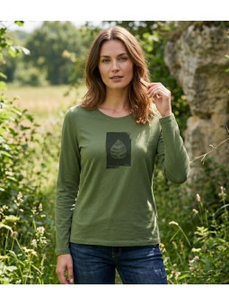 MAYFLOWER NIKKI4 : Tee-shirt manches longues olive en coton