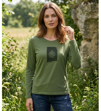 MAYFLOWER NIKKI4 : Tee-shirt manches longues olive en coton