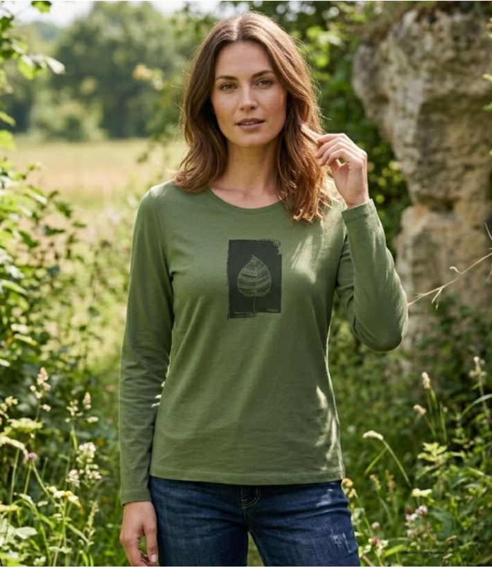 MAYFLOWER NIKKI4 : Tee-shirt manches longues olive en coton