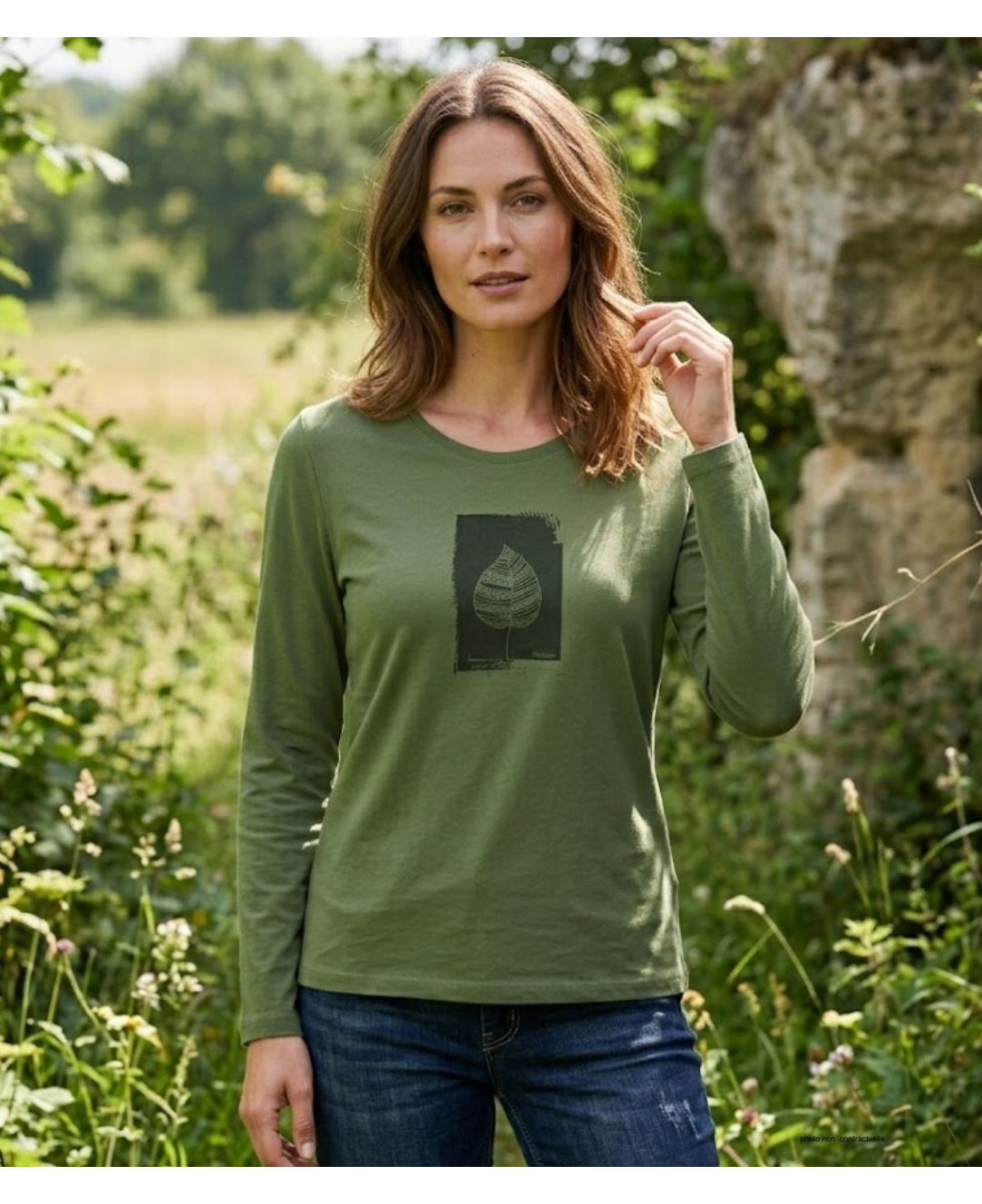MAYFLOWER NIKKI4 : Tee-shirt manches longues olive en coton
