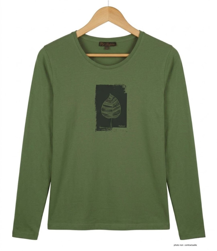 MAYFLOWER NIKKI4 : Tee-shirt manches longues olive en coton