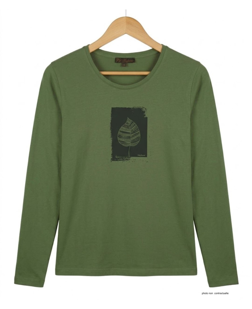MAYFLOWER NIKKI4 : Tee-shirt manches longues olive en coton