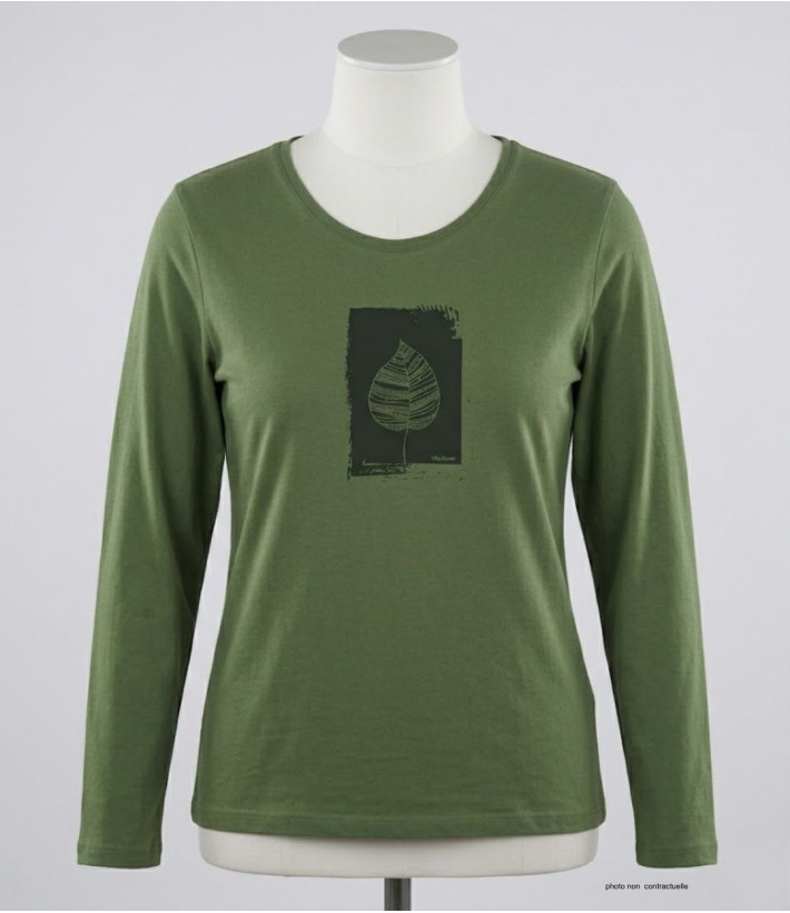 MAYFLOWER NIKKI4 : Tee-shirt manches longues olive en coton