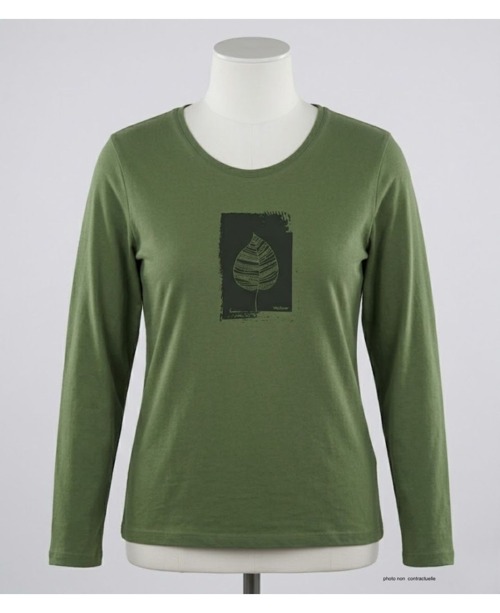 MAYFLOWER NIKKI4 : Tee-shirt manches longues olive en coton