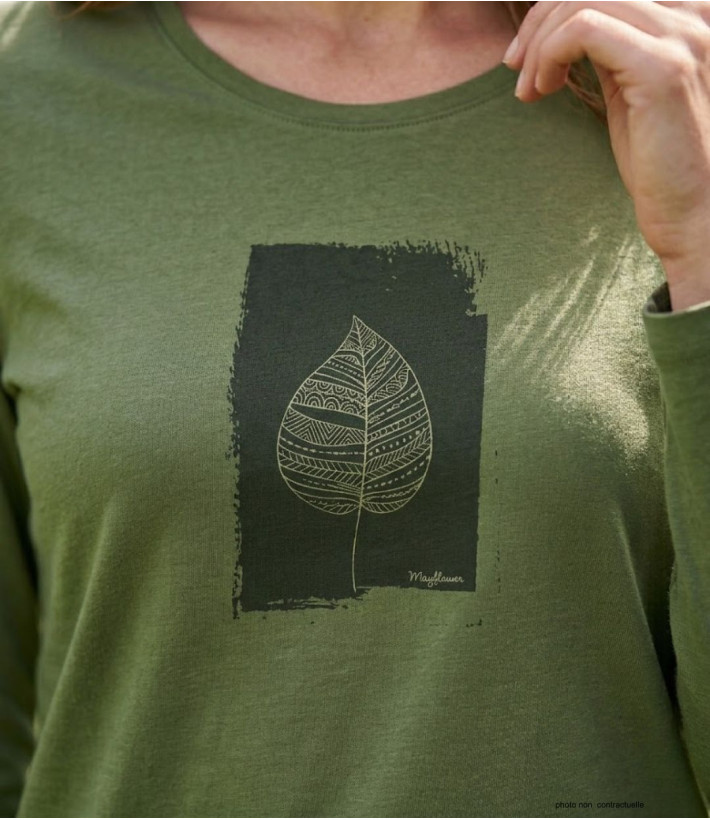 MAYFLOWER NIKKI4 : Tee-shirt manches longues olive en coton