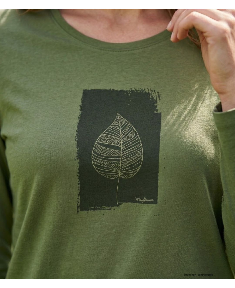 MAYFLOWER NIKKI4 : Tee-shirt manches longues olive en coton