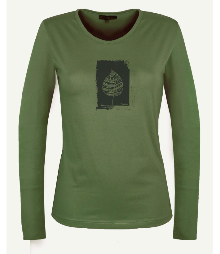 MAYFLOWER NIKKI4 : Tee-shirt manches longues olive en coton