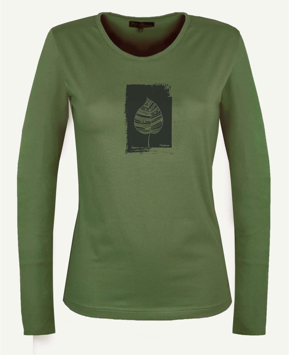 MAYFLOWER NIKKI4 : Tee-shirt manches longues olive en coton