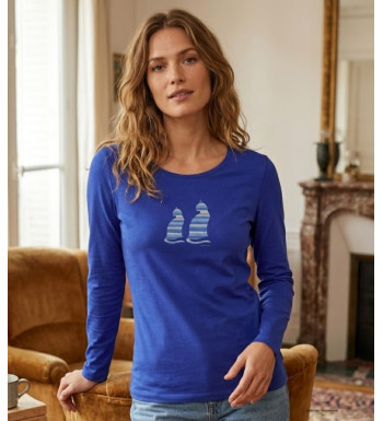 MAYFLOWER NILSEN1 : Tee-shirt bleu motif deux chats en coton