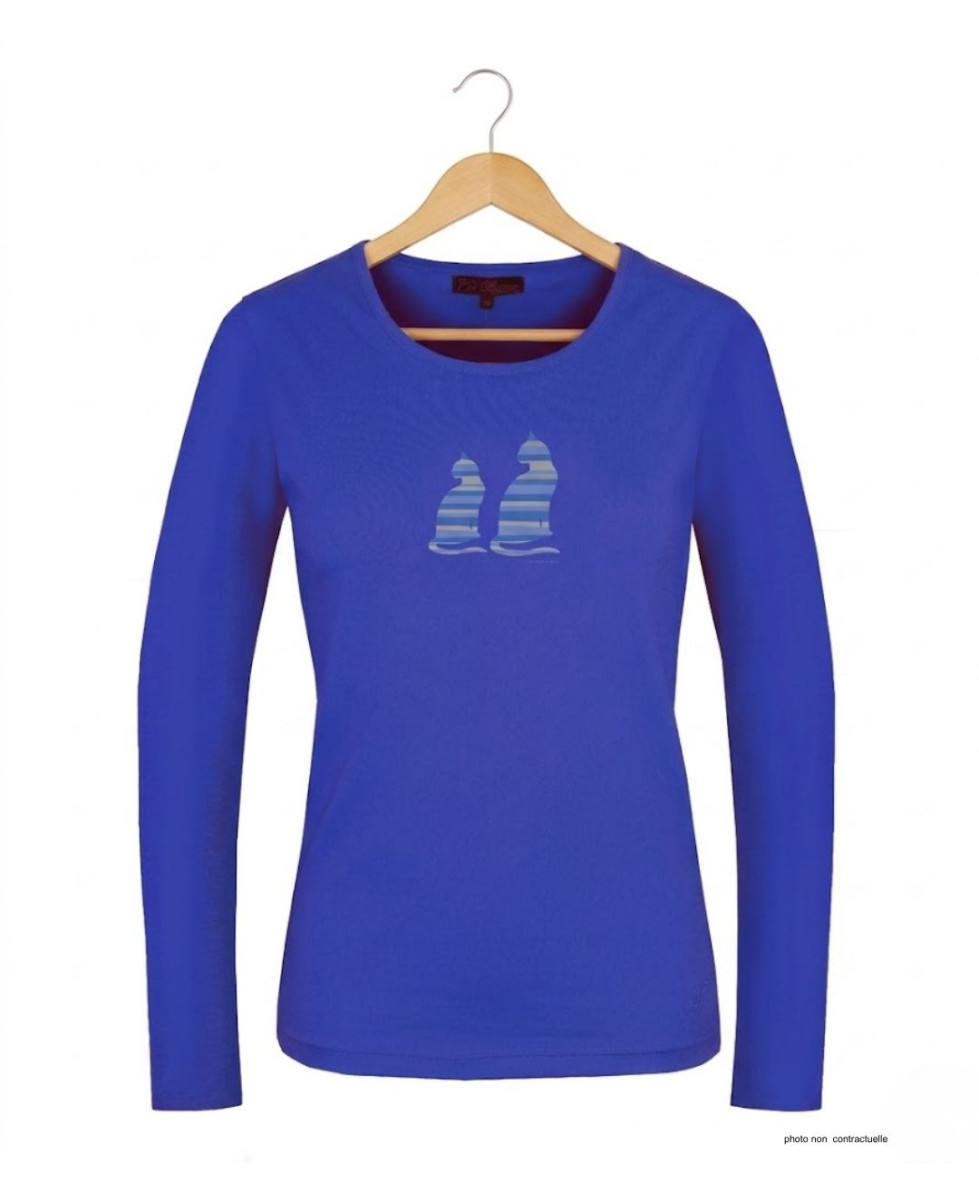 MAYFLOWER NILSEN1 : Tee-shirt bleu motif deux chats en coton