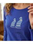 MAYFLOWER NILSEN1 : Tee-shirt bleu motif deux chats en coton