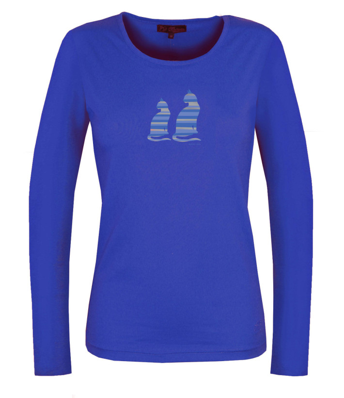 MAYFLOWER NILSEN1 : Tee-shirt bleu motif deux chats en coton