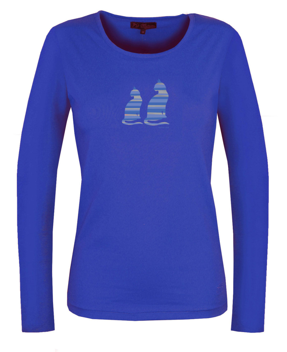 MAYFLOWER NILSEN1 : Tee-shirt bleu motif deux chats en coton