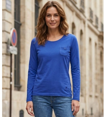 Tee-shirt manches longues femme uni MAYFLOWER modèle NINJA3 coloris bleu roi éclatant.