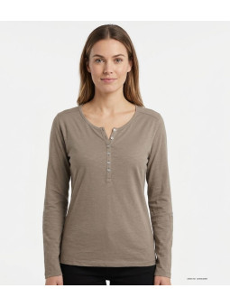 MAYFLOWER NINON3 : Tee-shirt manches longues taupe coton flammé