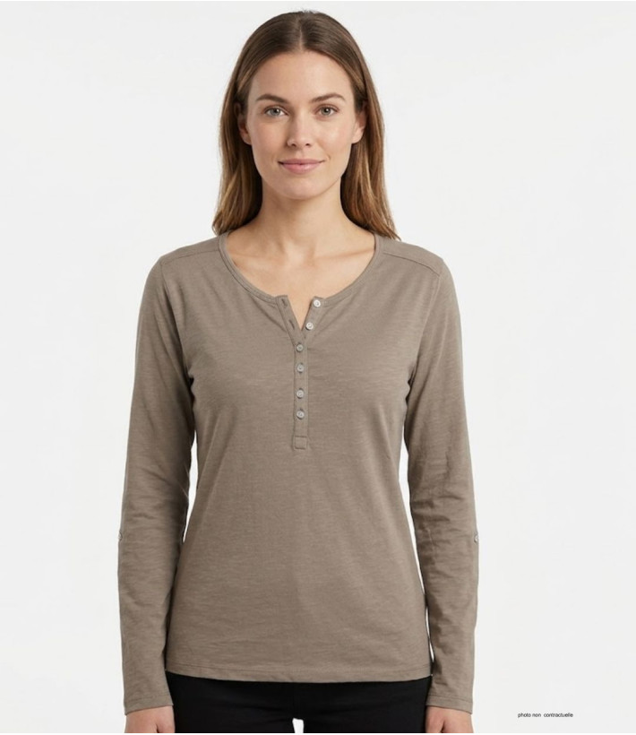 MAYFLOWER NINON3 : Tee-shirt manches longues taupe coton flammé
