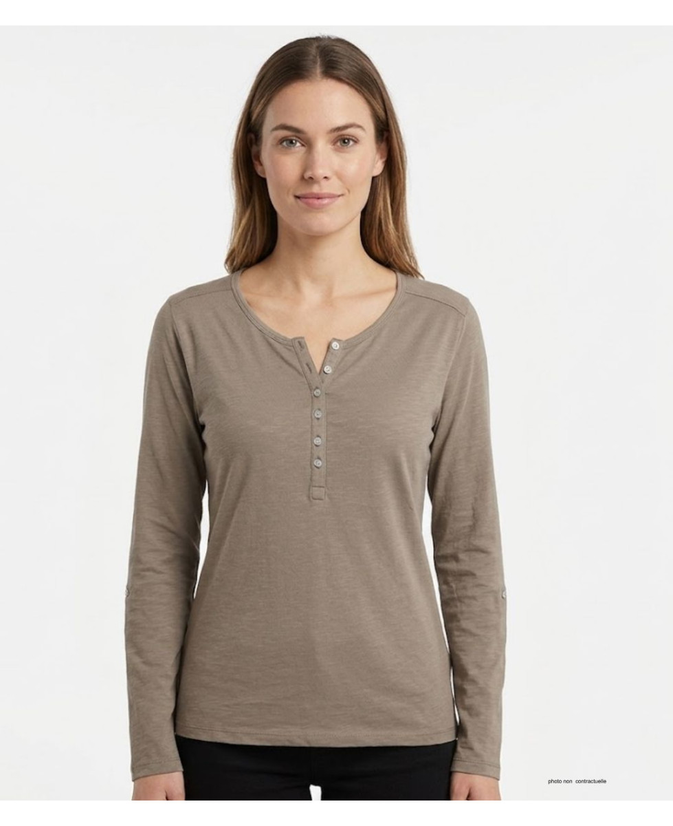 MAYFLOWER NINON3 : Tee-shirt manches longues taupe coton flammé