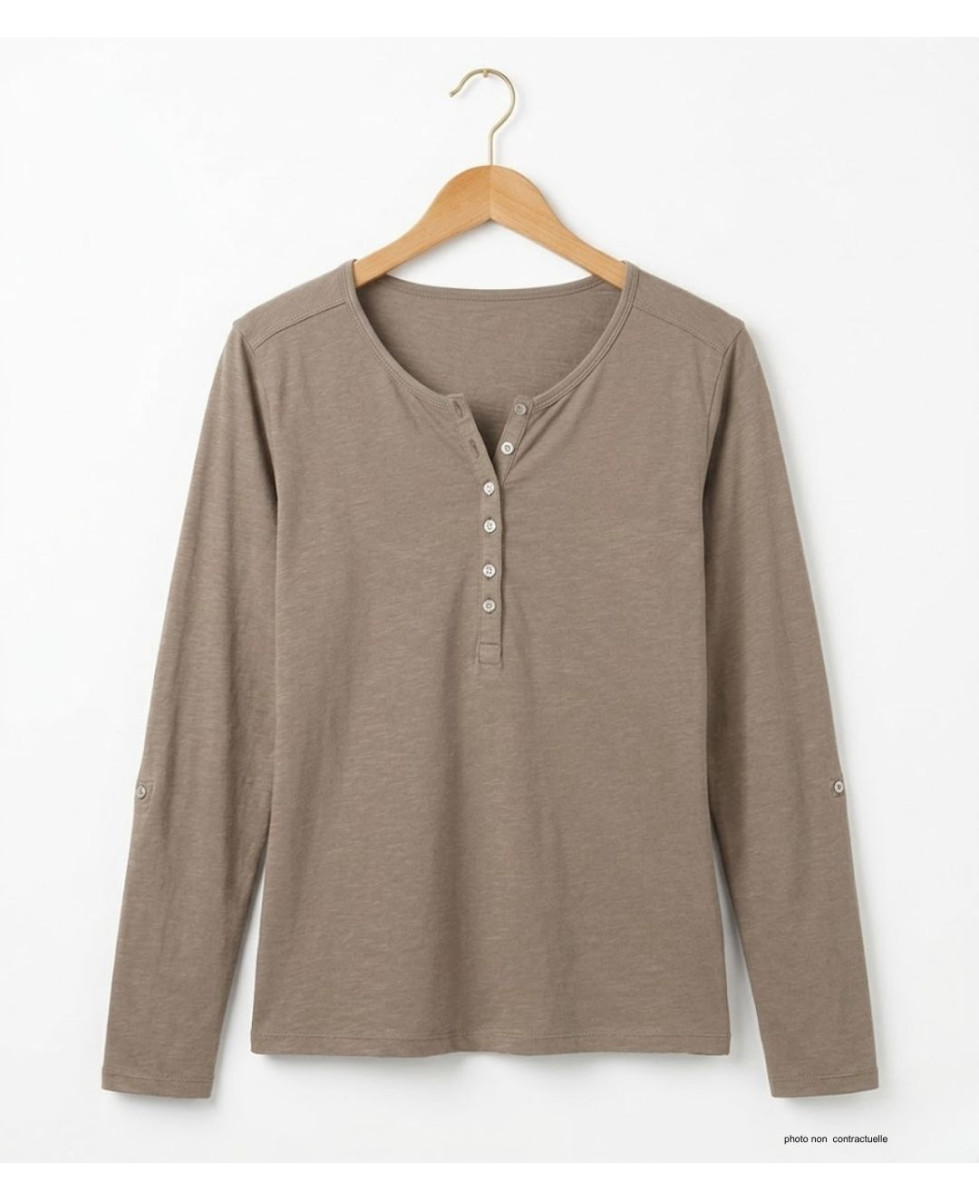 MAYFLOWER NINON3 : Tee-shirt manches longues taupe coton flammé