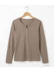 MAYFLOWER NINON3 : Tee-shirt manches longues taupe coton flammé
