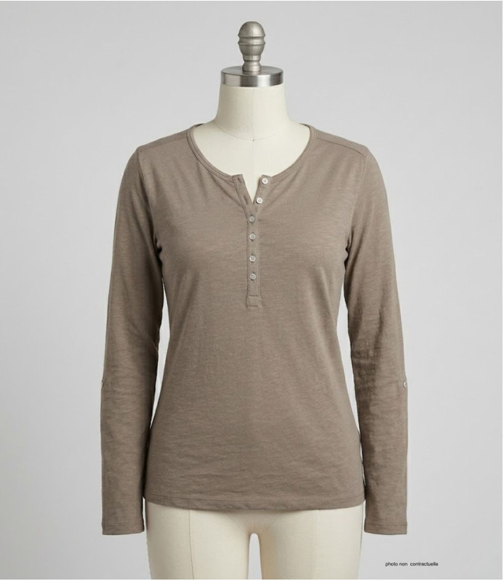 MAYFLOWER NINON3 : Tee-shirt manches longues taupe coton flammé