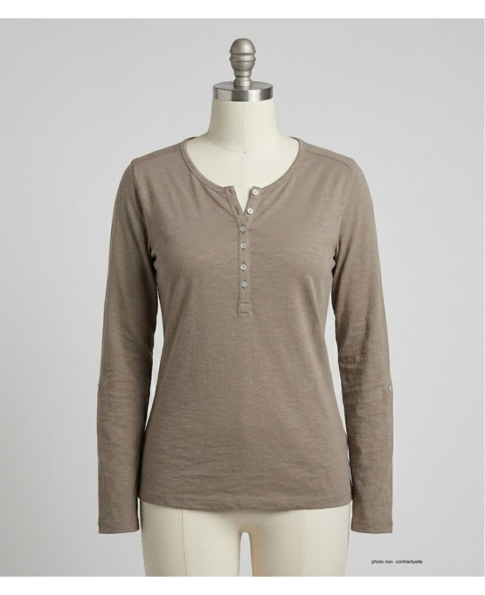 MAYFLOWER NINON3 : Tee-shirt manches longues taupe coton flammé