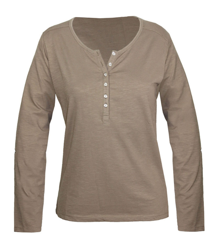 MAYFLOWER NINON3 : Tee-shirt manches longues taupe coton flammé