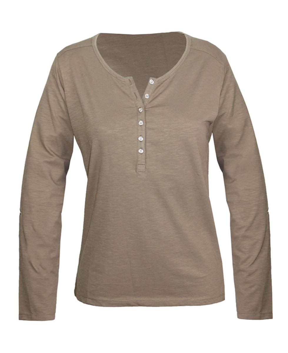 MAYFLOWER NINON3 : Tee-shirt manches longues taupe coton flammé