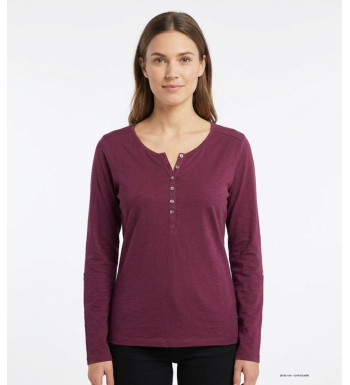 MAYFLOWER NINON4 : Tee-shirt manches longues prune coton flammé