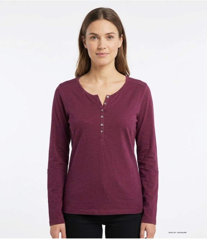 MAYFLOWER NINON4 : Tee-shirt manches longues prune coton flammé