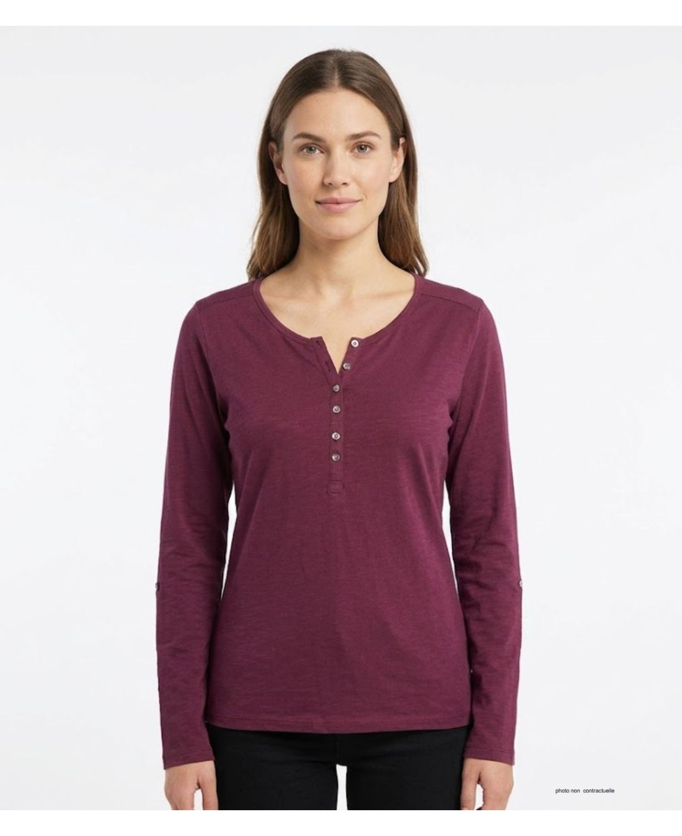 MAYFLOWER NINON4 : Tee-shirt manches longues prune coton flammé