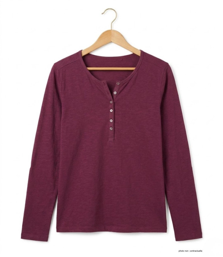 MAYFLOWER NINON4 : Tee-shirt manches longues prune coton flammé