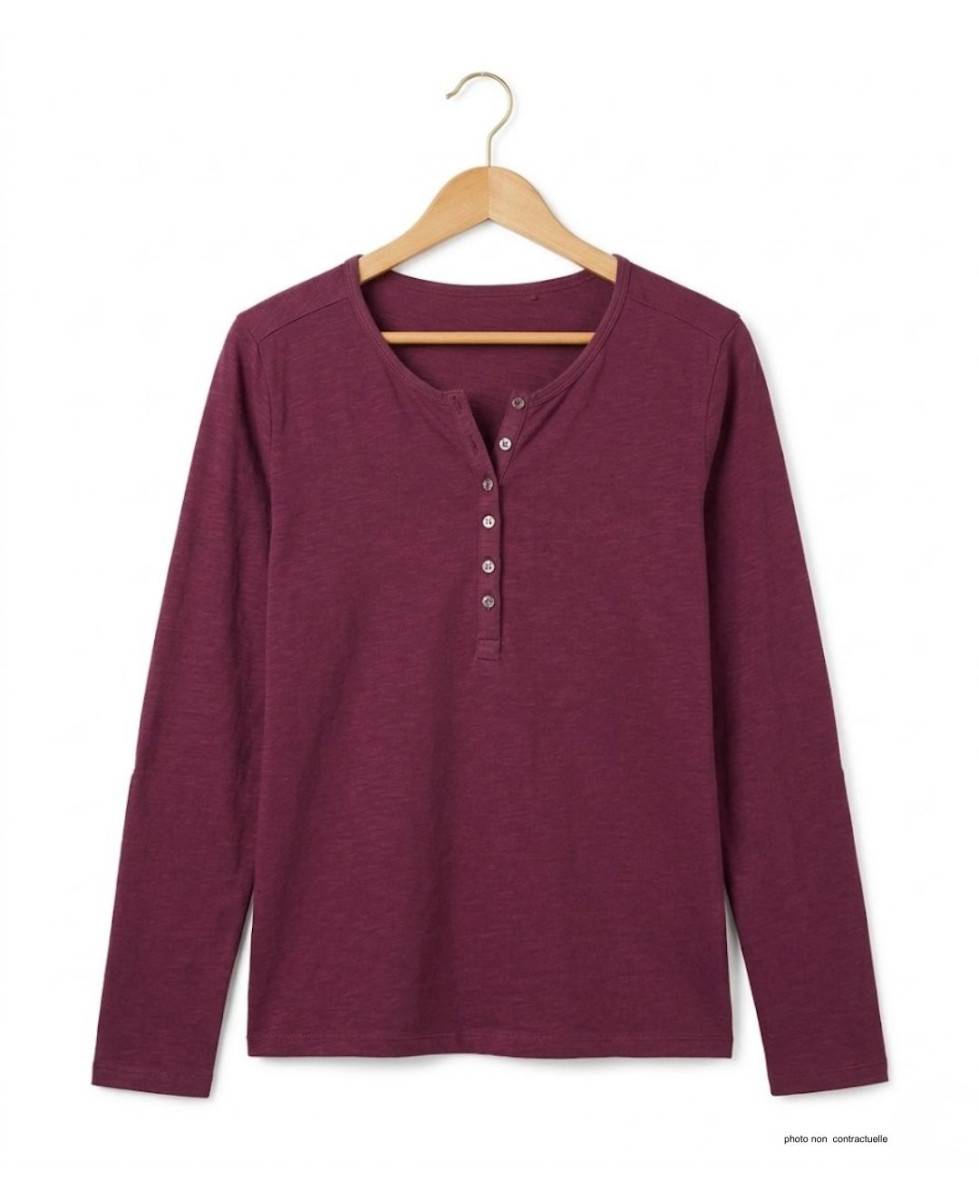 MAYFLOWER NINON4 : Tee-shirt manches longues prune coton flammé