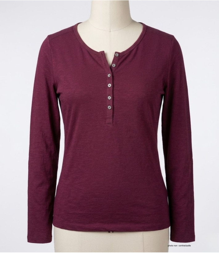 MAYFLOWER NINON4 : Tee-shirt manches longues prune coton flammé