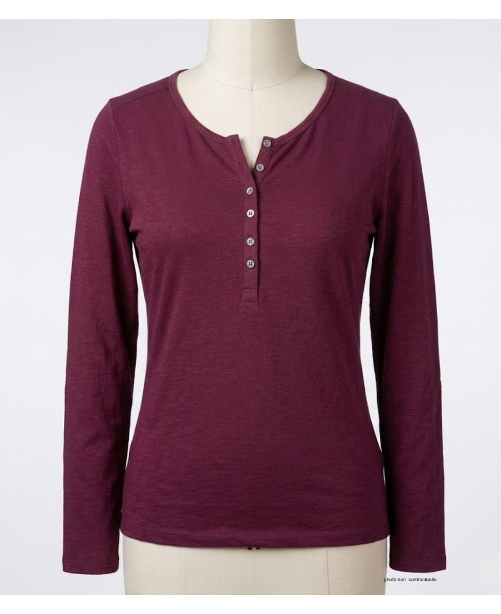 MAYFLOWER NINON4 : Tee-shirt manches longues prune coton flammé