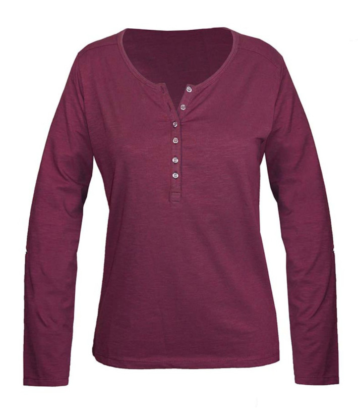 MAYFLOWER NINON4 : Tee-shirt manches longues prune coton flammé
