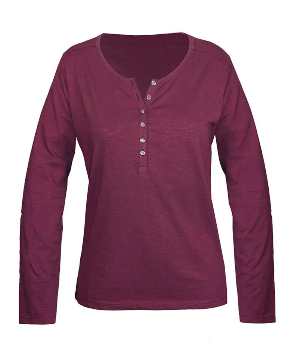 MAYFLOWER NINON4 : Tee-shirt manches longues prune coton flammé