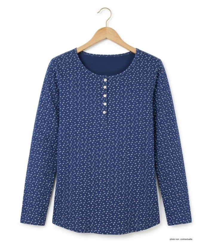 MAYFLOWER NOBEL3 : Tee-shirt manches longues bleu imprimé coton