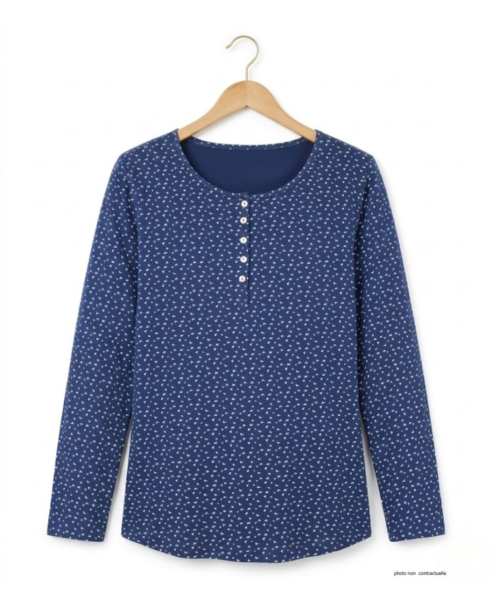 MAYFLOWER NOBEL3 : Tee-shirt manches longues bleu imprimé coton