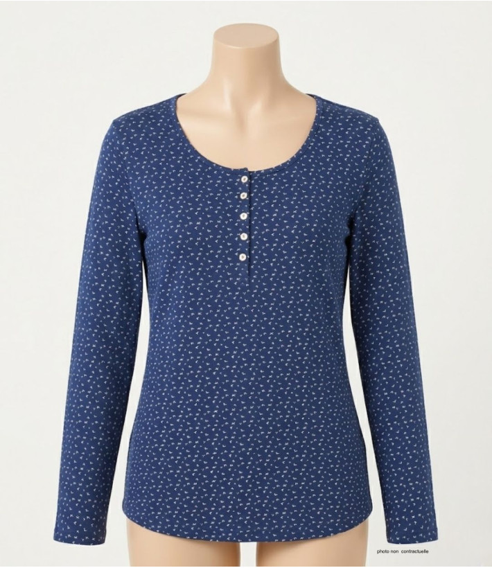 MAYFLOWER NOBEL3 : Tee-shirt manches longues bleu imprimé coton