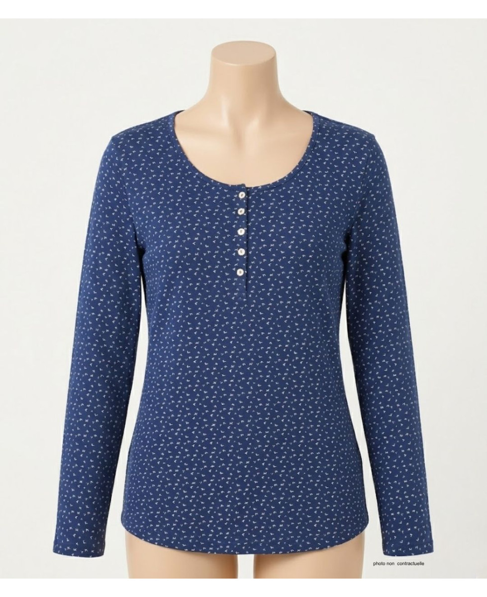 MAYFLOWER NOBEL3 : Tee-shirt manches longues bleu imprimé coton